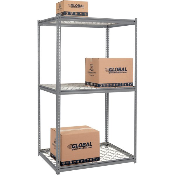 Global Industrial High Cap. Starter Rack 48Wx24Dx96:H 3 Levels Wire Deck 1500lb Per Shelf GRY 580950GY